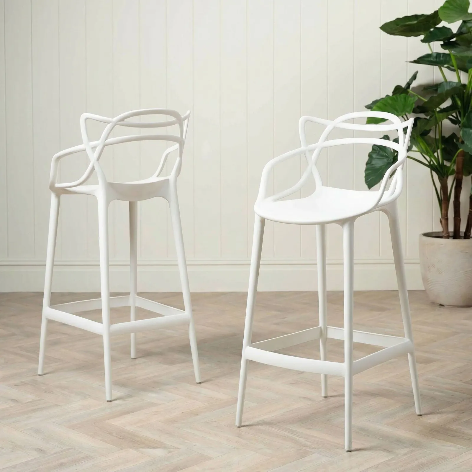 Kartell Masters High Dining Stool Height 75Cm, White Plastic | Barker & Stonehouse