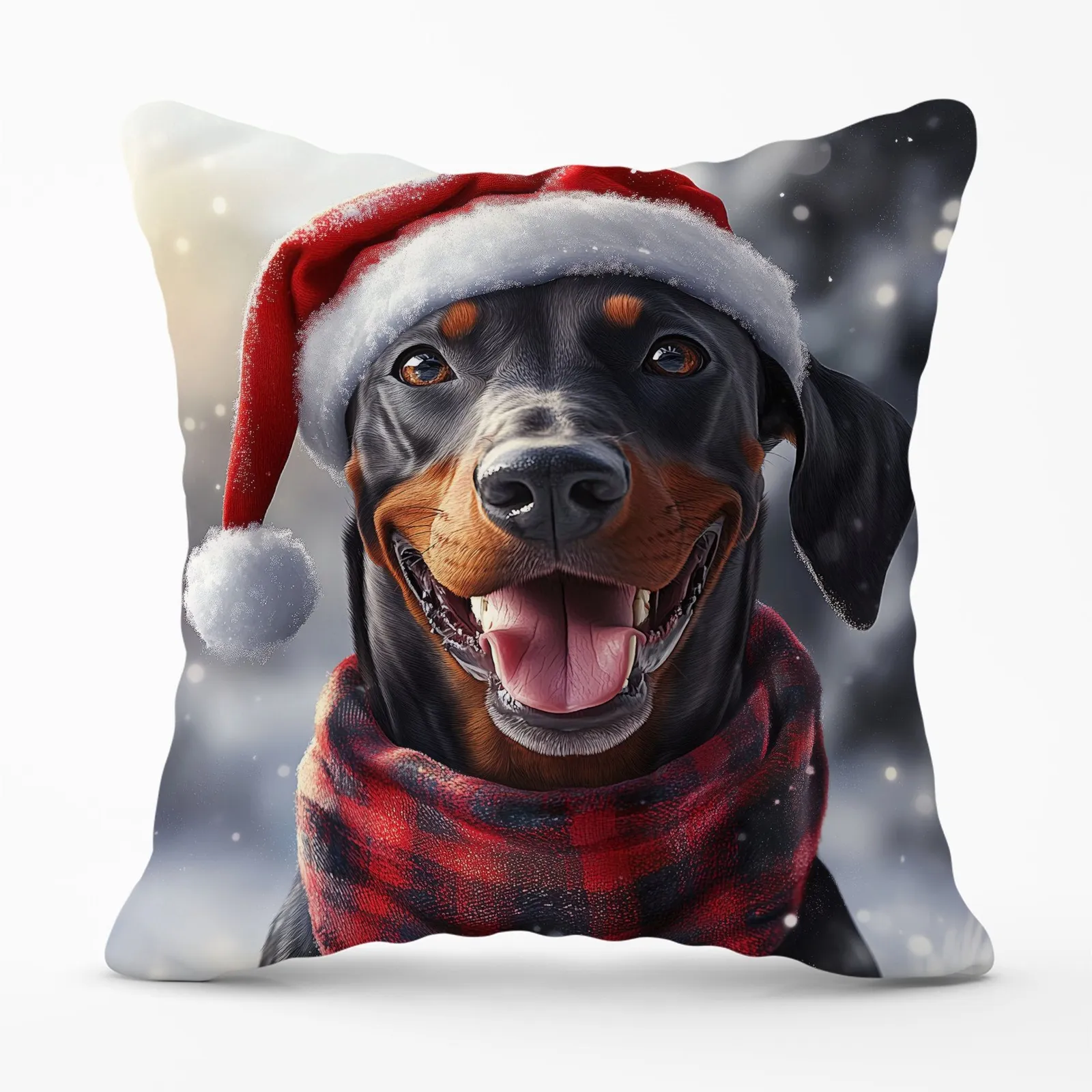 Warren Reed - Designer Christmas Doberman Cushion in Black