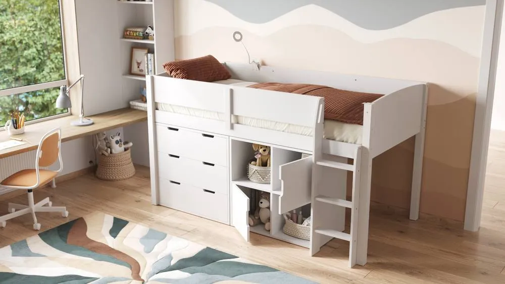 Flair Loop Mid Sleeper Bed Full Storage Set With 2 Doors in White 2