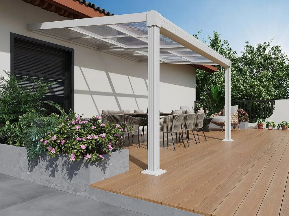 Vente-unique Wall-Mounted Aluminium Pergola With Sliding Roof - 12 M² - White 3