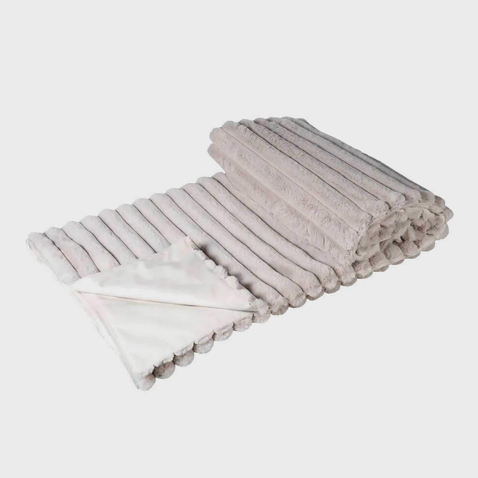 Mink Ribbed Faux Fur Throw Blanket, Neutral Polyester | Barker & Stonehouse