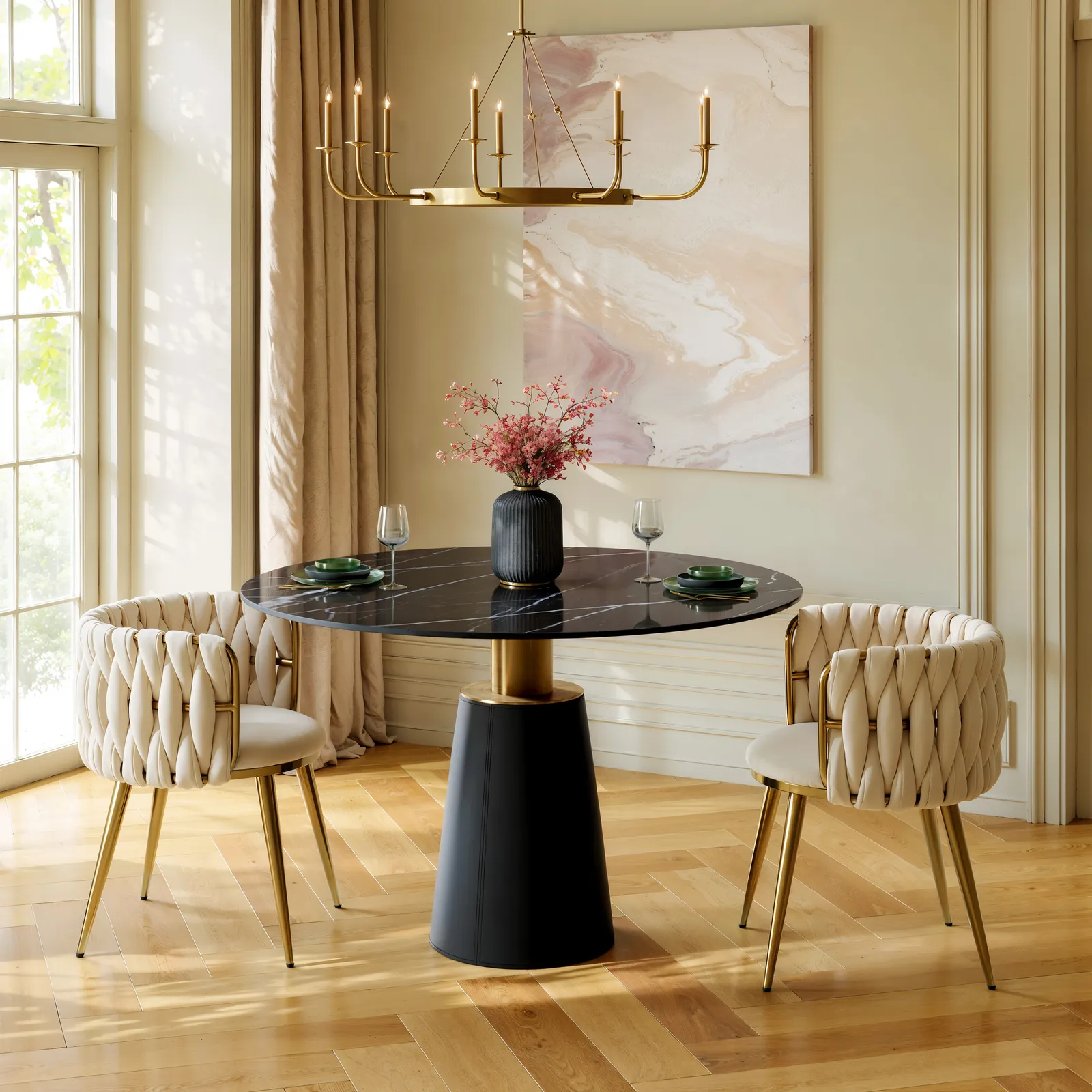Dining Set 100 cm Sintered Stone Dining Table with 2 Chairs