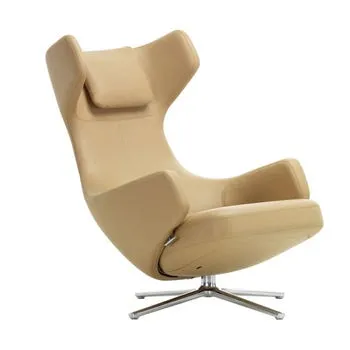 Vitra Grand Repos Chair Premium Leather Ochre Polished Base Glides for Carpets 3
