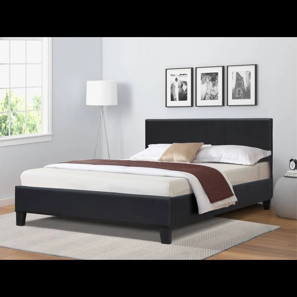 Comfy Living Ltd Modern Faux Leather Upholstered Bedframe in Black