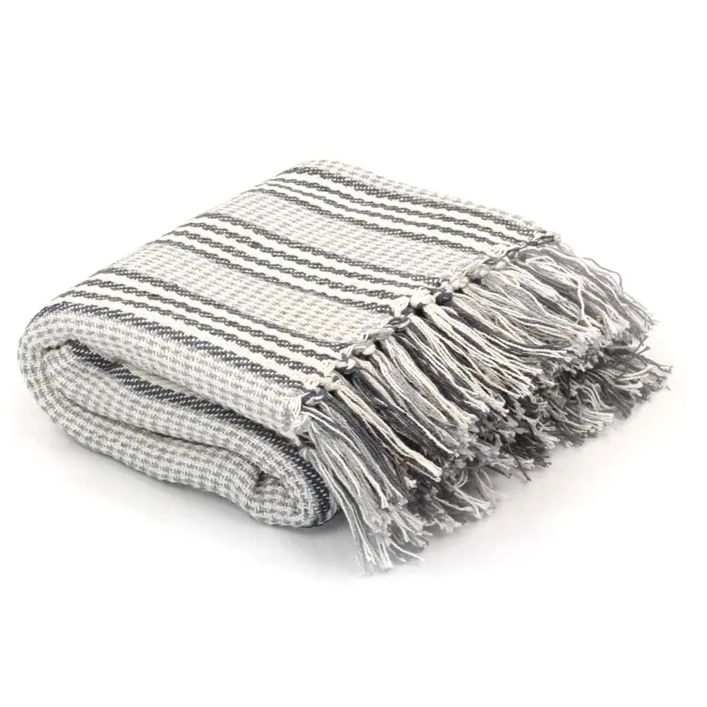 Berkfield Home Throw Cotton Stripes 220x250 cm Grey & White