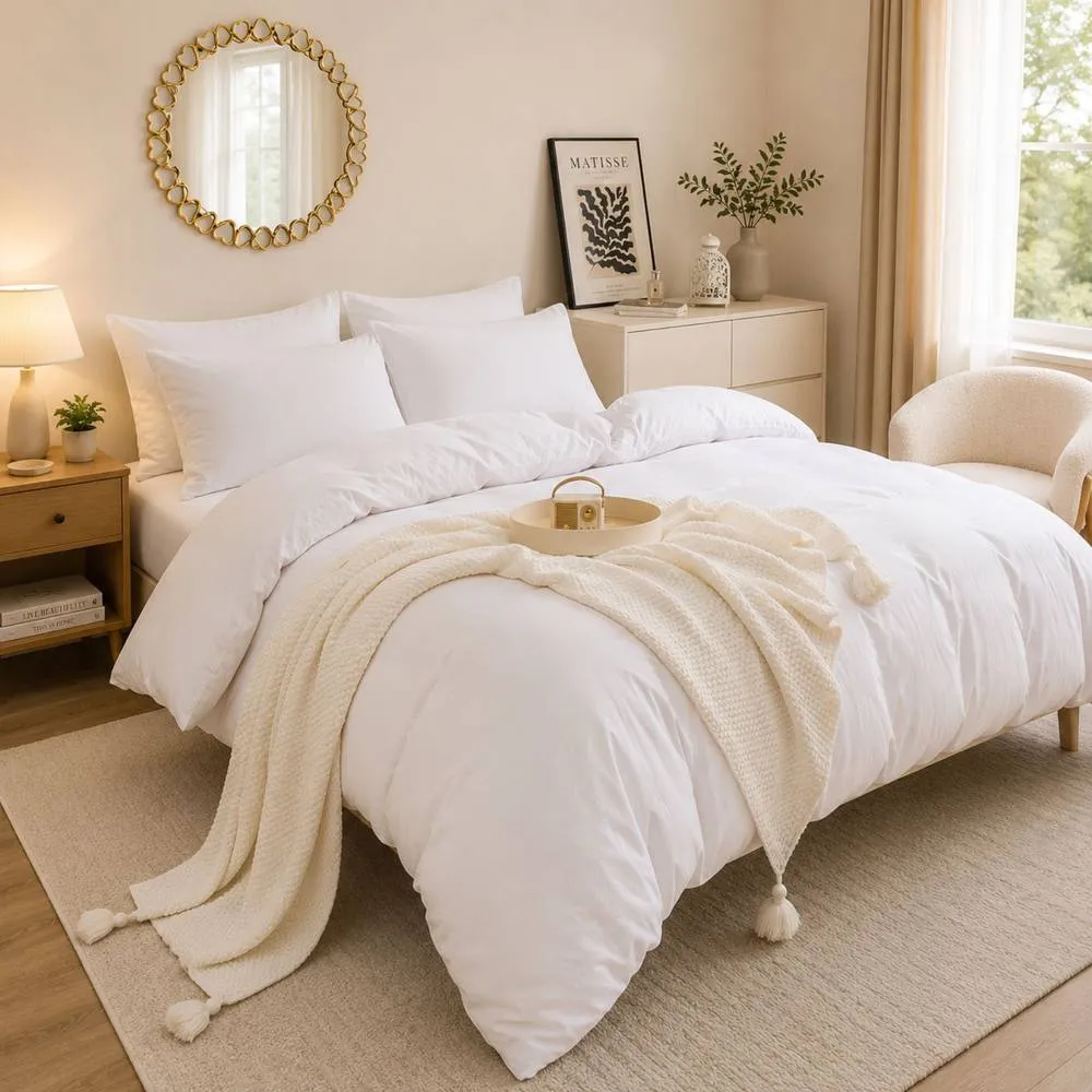 Grace Prewashed Microfibre Duvet Cover Set Soft Lightweight Zipper Closure in White