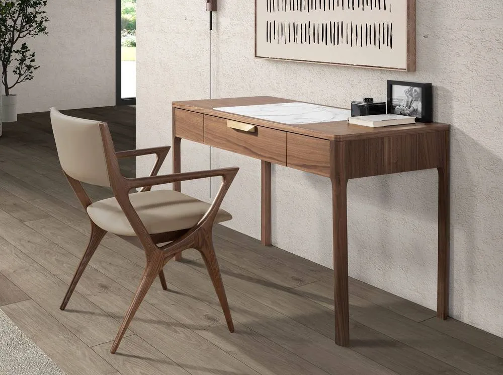 Angel Cerda Mink Leatherette Dining Chair with Walnut-Coloured in Beige 4