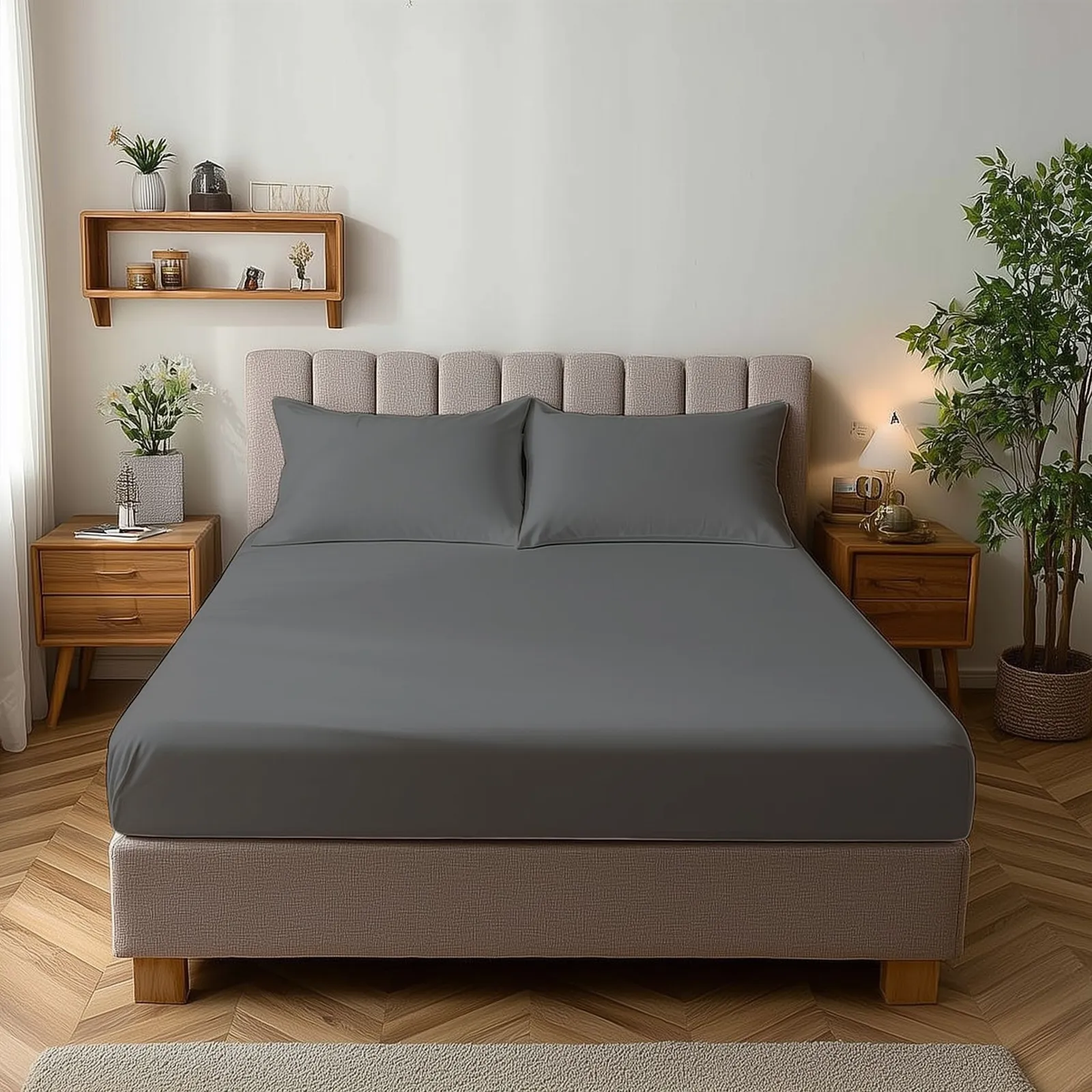 Snug City Microfibre Soft Touch Fitted Sheet 25cm Skirt Plain Dyed Bed Linen in Dark Grey