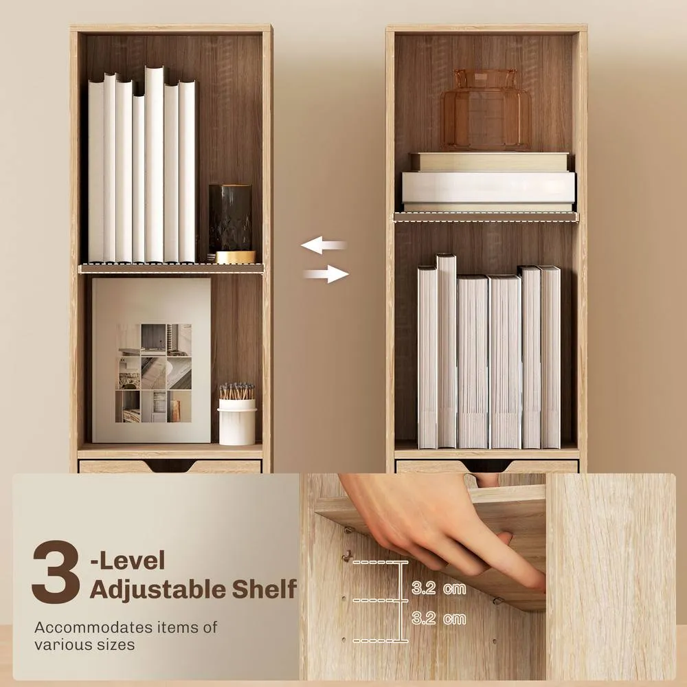 HOMCOM Narrow Bookshelf with Drawer, Tall Bookcase for Living Room in Natural 6
