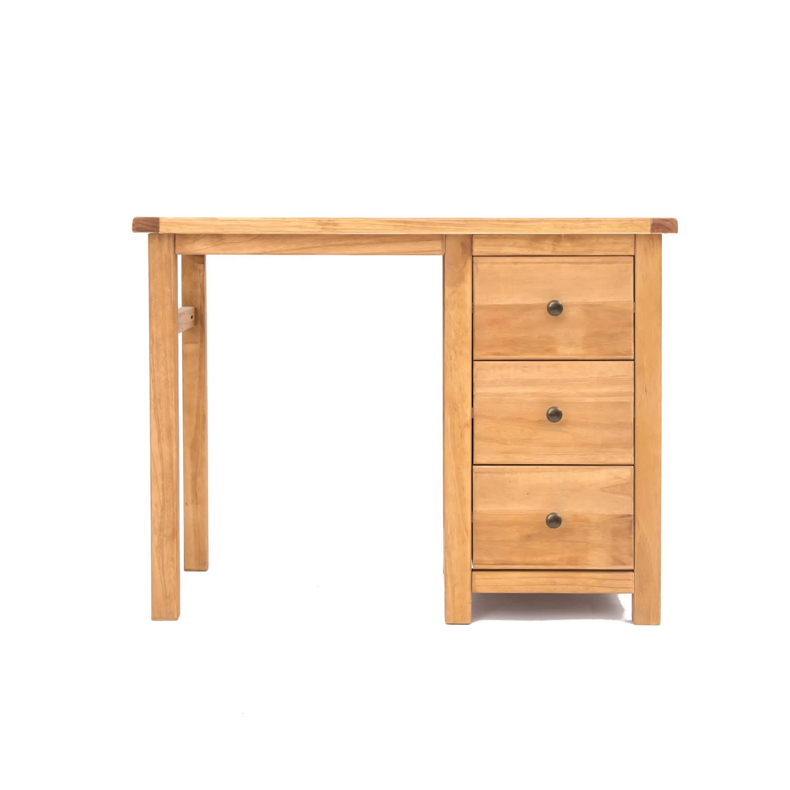 Cabinet Bits Lugo 3 Drawer Desk - Dressing Table Brass Knob in Light Brown