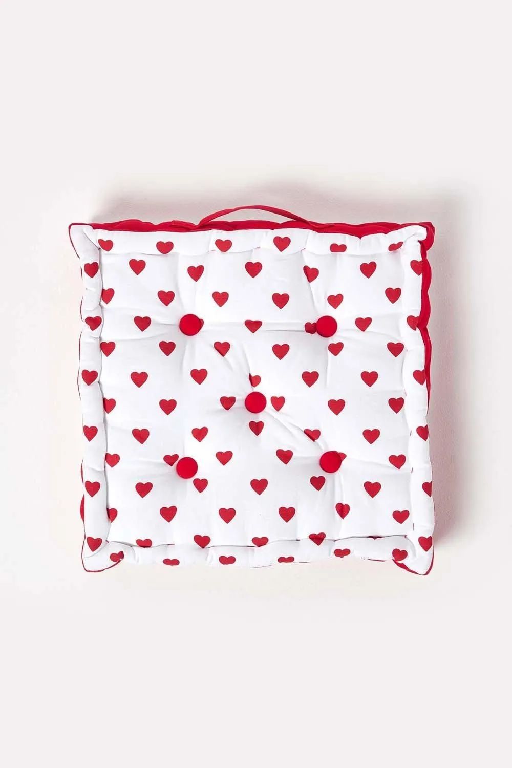 Homescapes Cotton Hearts Floor Cushion in Red 3