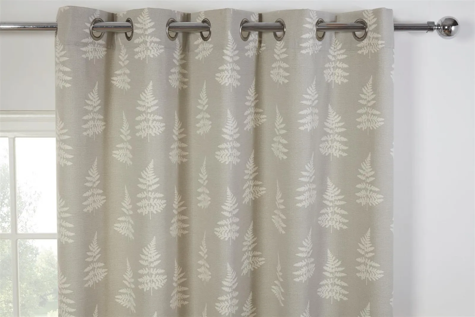 Sundour Esher Fern Leaf Eyelet Curtains in Grey 2