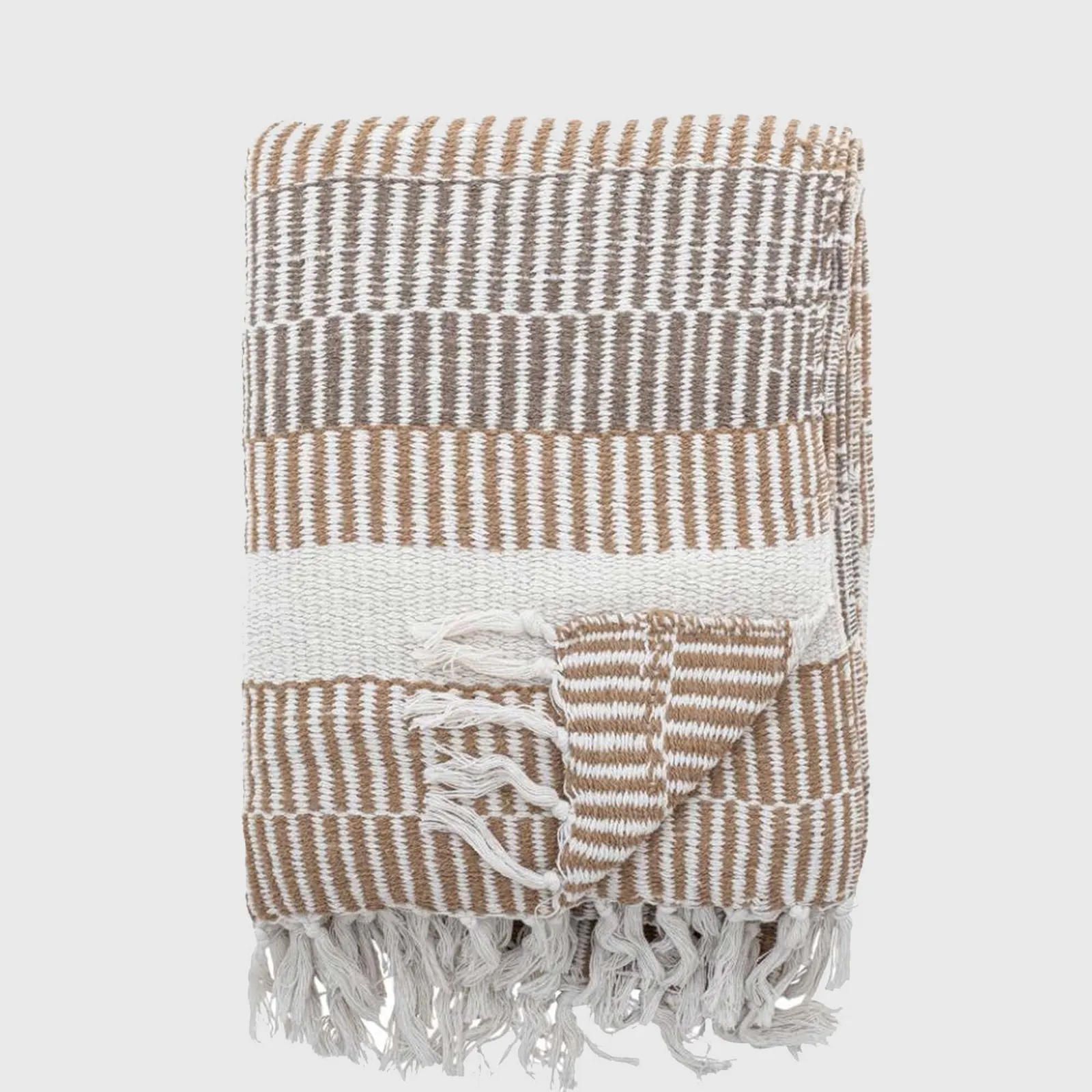 NATURAL STRIPED PLAID THROW, Neutral Cotton Blend | Barker & Stonehouse