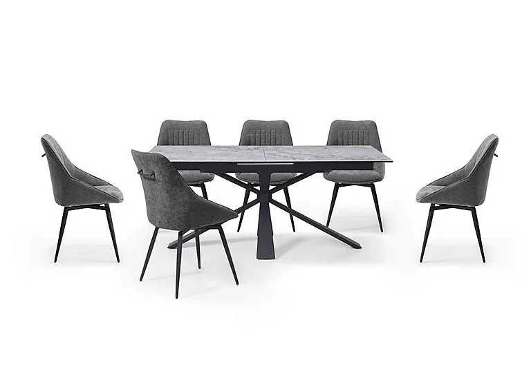 Crete Large Extending Dining Table and 6 Swivel Chairs - Dark Grey