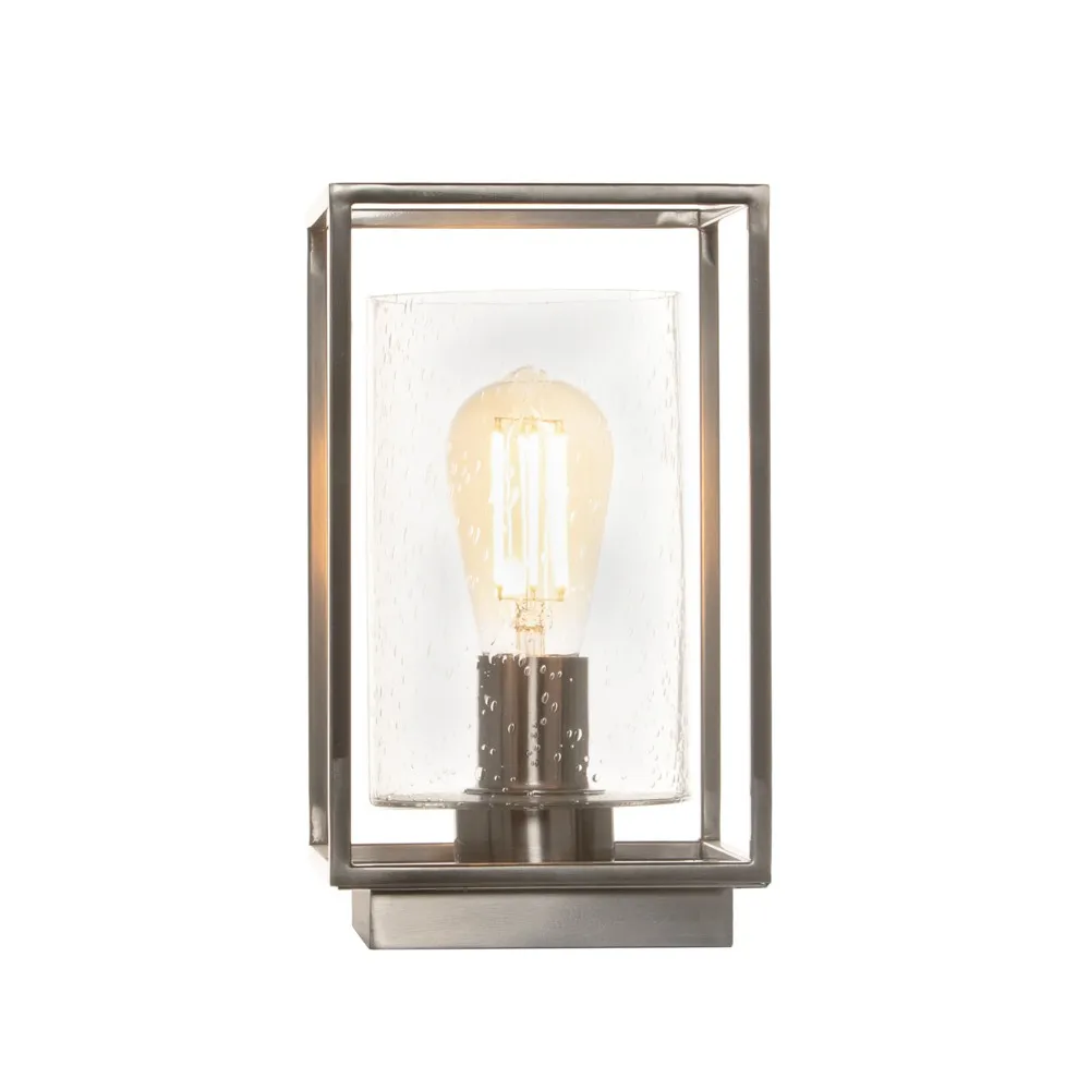 Hardy Cage Table Lamp with Bubble Glass Shade, Satin Nickel