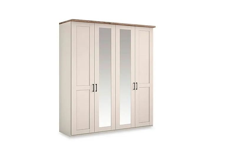Adeline 4 Door Hinged Wardrobe with 2 Mirrors - Champagne