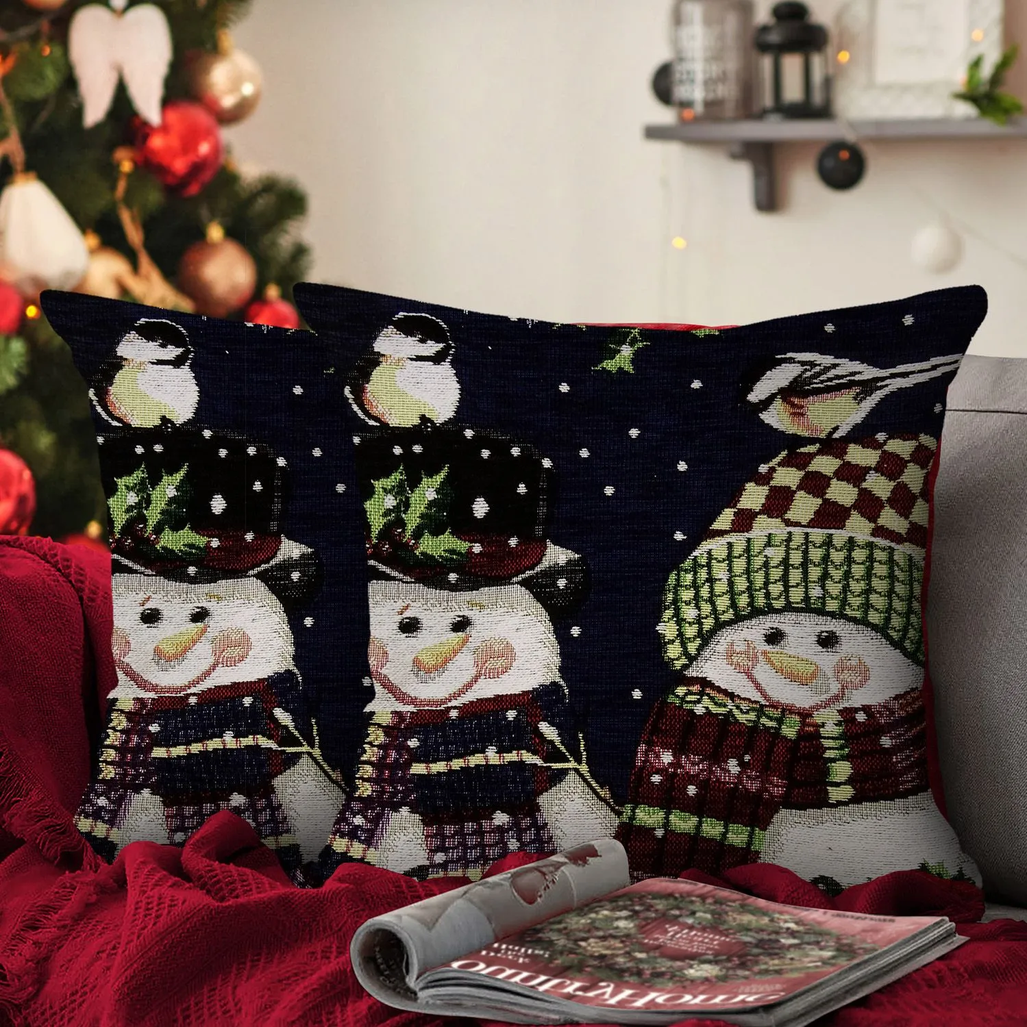 Velosso Happy Snowmen Filled Christmas Cushion