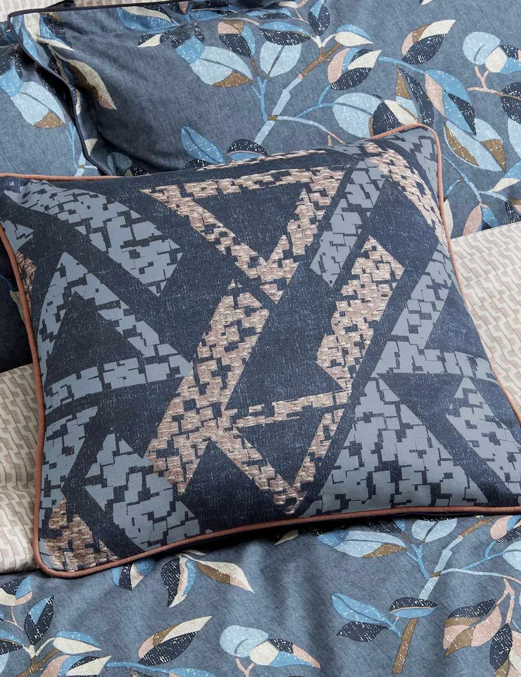 Bedeck of Belfast Pure Cotton Textured Geometric Cushion Navy Mix