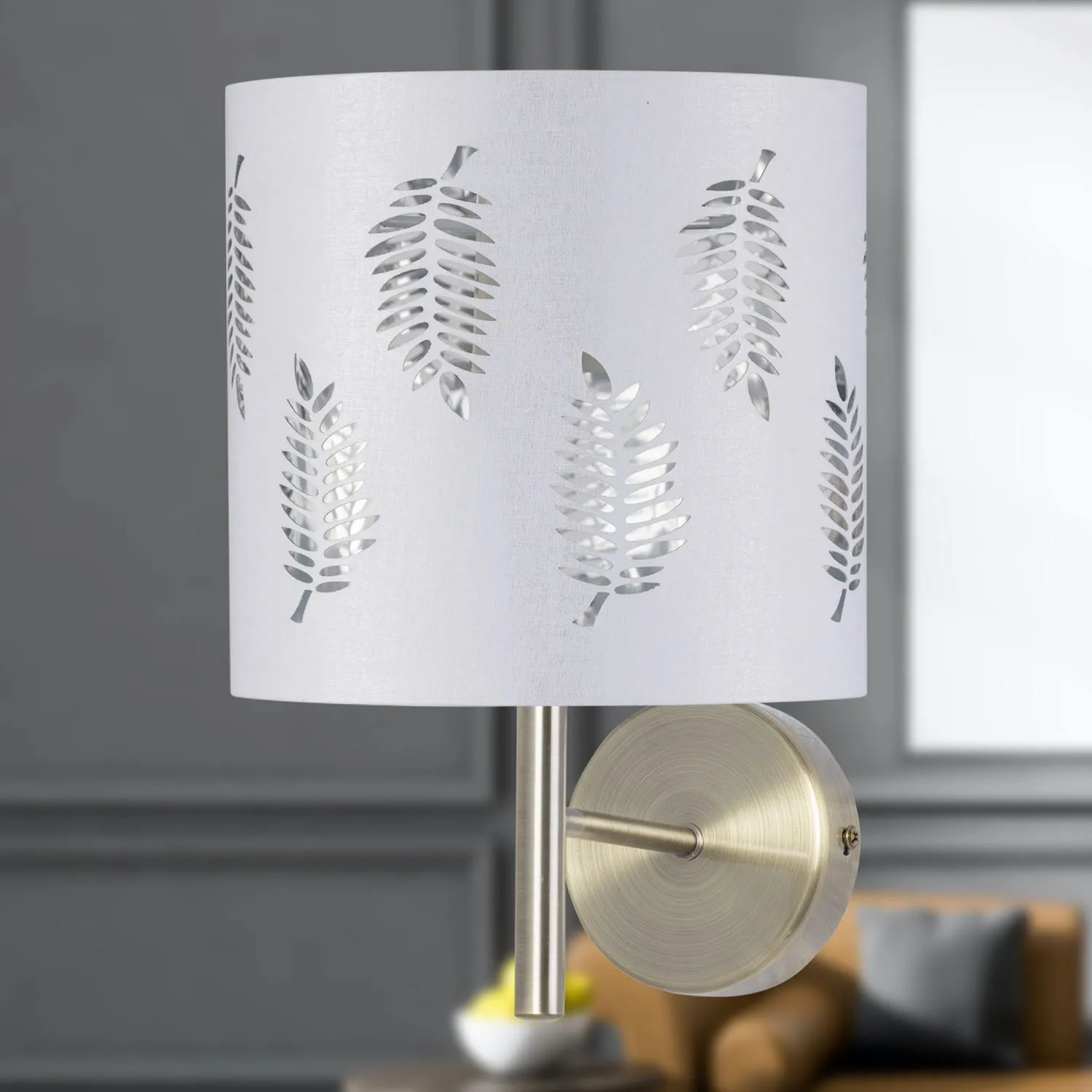 First Choice Lighting Set of 2 Brea - Antique Brass Wall Lights with White Fern Shades in Gold 5