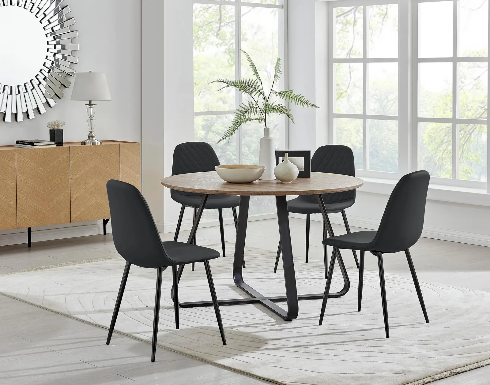 FurnitureboxUK Santorini Brown Round Table & 4 Corona Black Leg Chairs 1