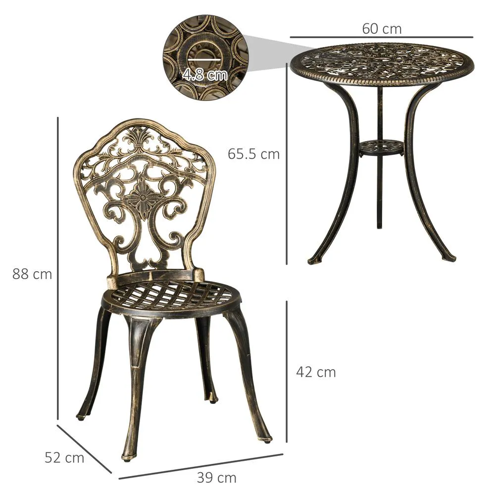 OUTSUNNY 3 PCs Cast Aluminium Bistro Set w/ Parasol Hole for Balcony, Brown in Bronze 3