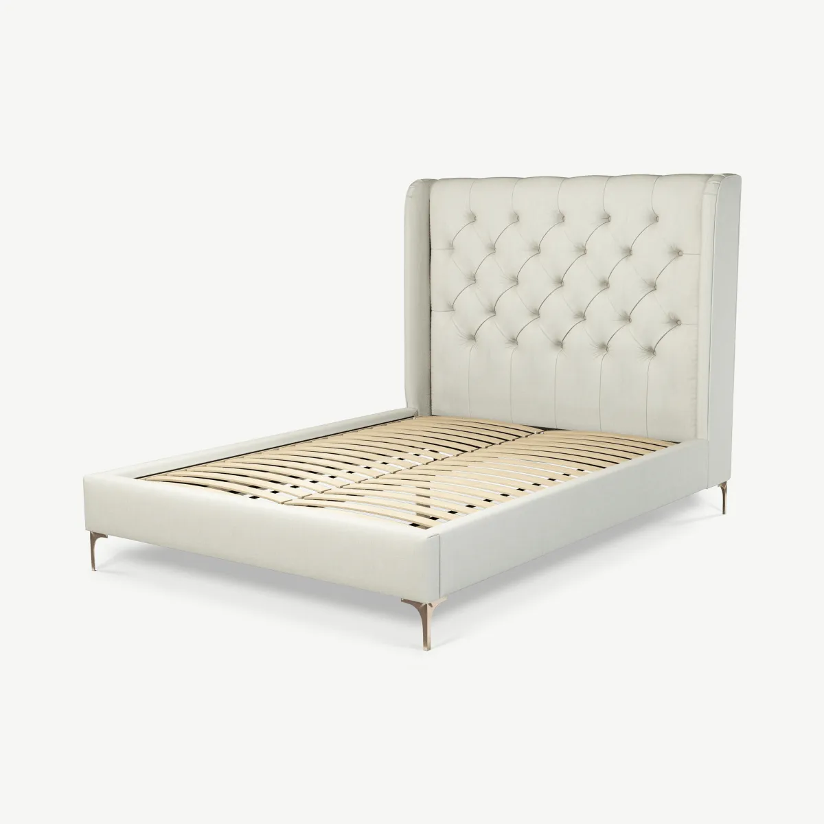 Romare Double Bed, Putty Cotton with Copper Legs