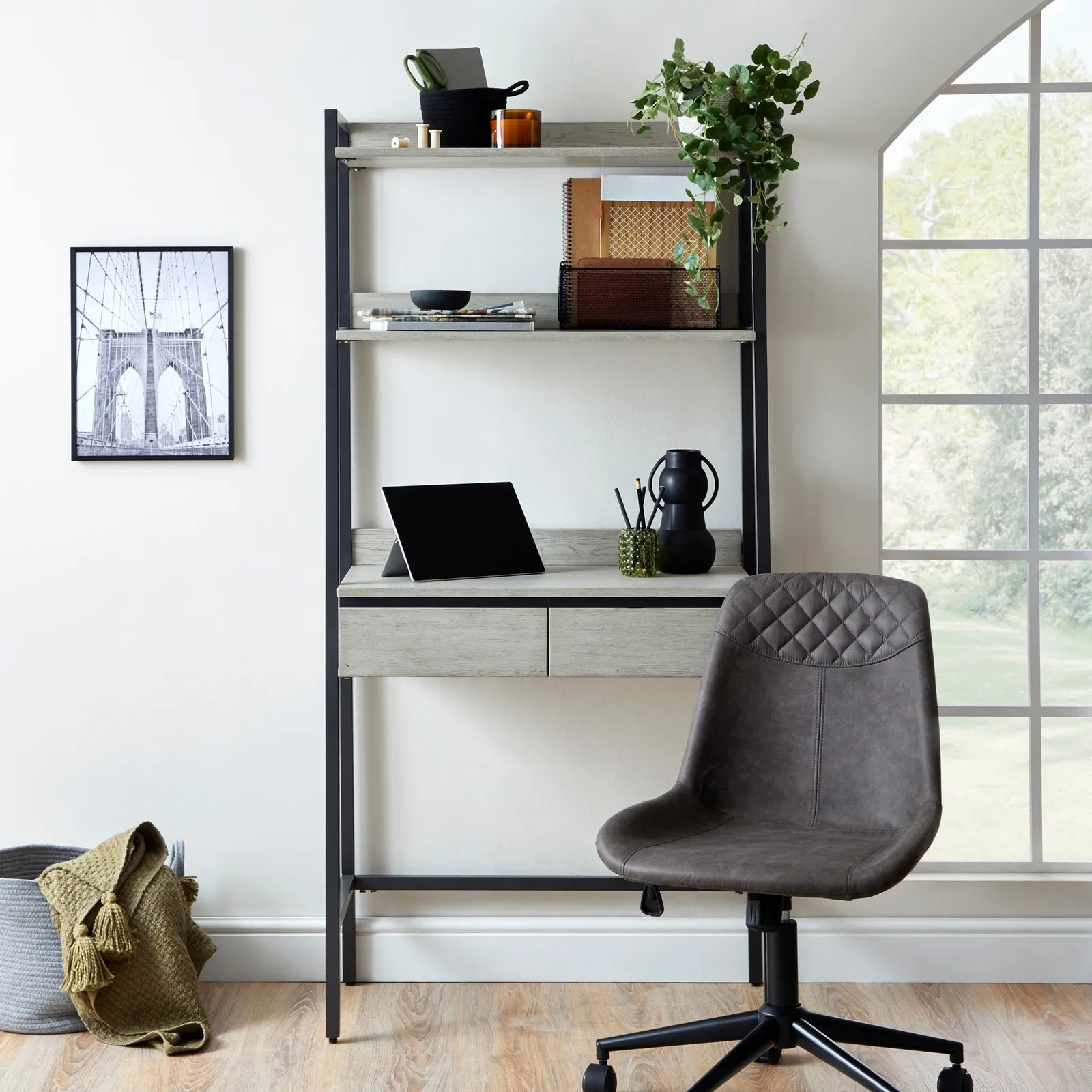 Blake Bookcase Desk Grey