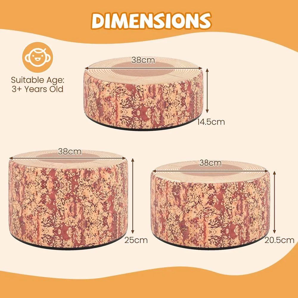 Costway 3 PCS Tree Stump Stool Set Round Flexible Seatings w/Different Heights in Khaki 2