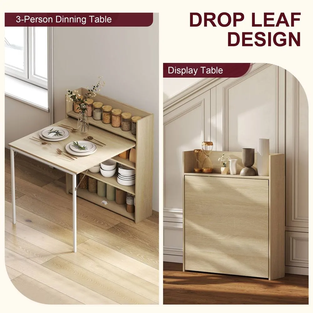 HOMCOM Folding Dining Table, Kitchen Table with Shelves Oak Wood Effect in Light Oak 4