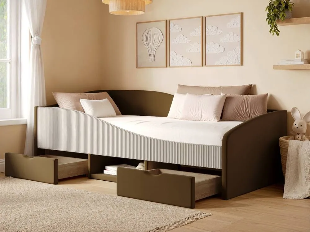 Flair Aubrey Velvet Storage Low Sleeper Bed with Beige Cord in Brown 2