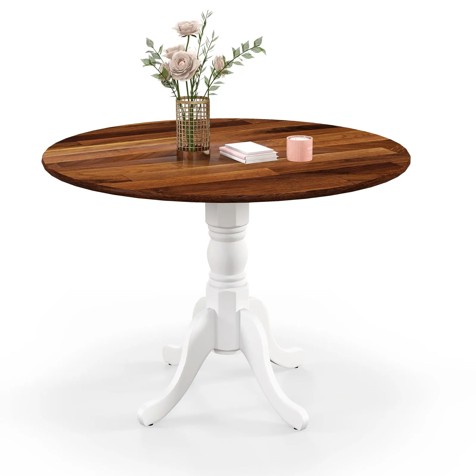 Costway Wooden Dining Table with Round Tabletop & Curved Trestle Legs in Grey