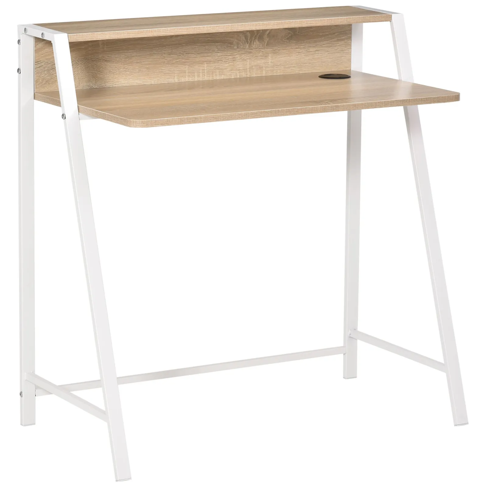 HOMCOM 2-Tier Storage Computer Workstation with Shelf, Metal Frame in Light Brown 2