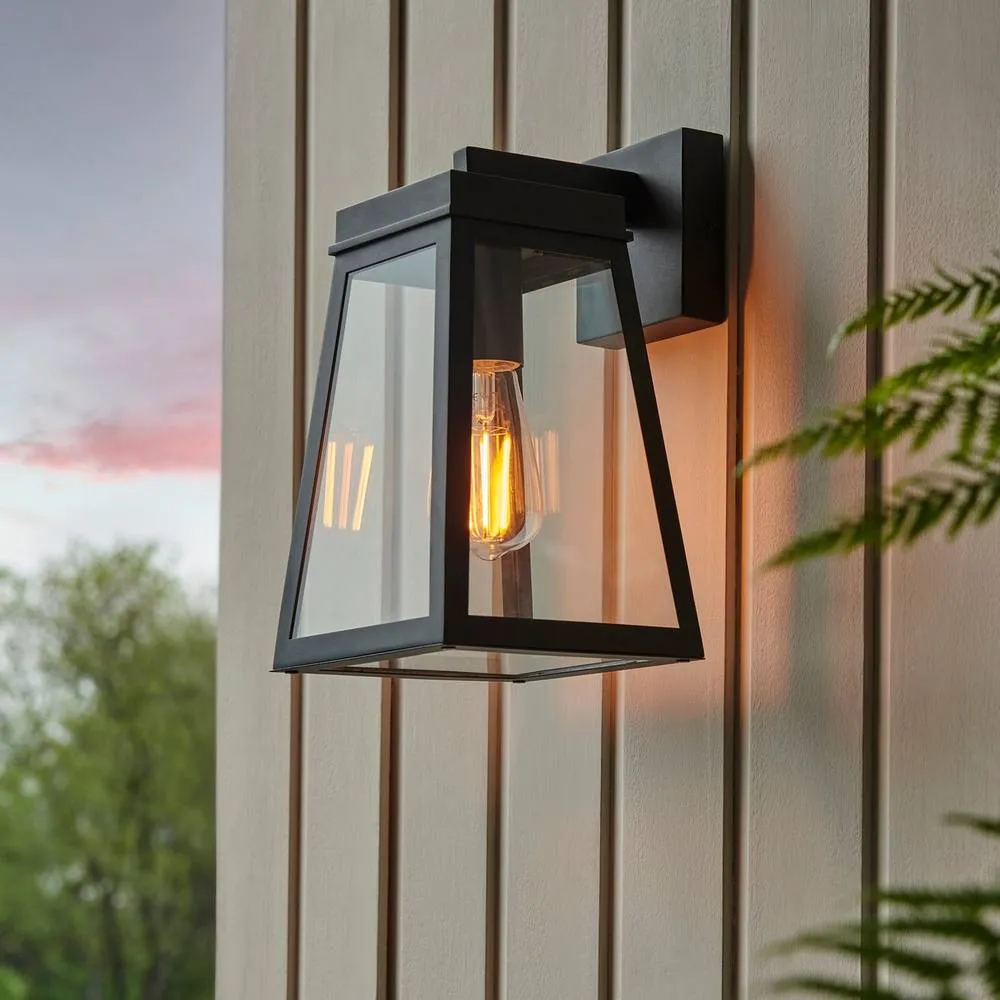 Netlighting Lymington Outdoor Wall Lantern Textured Black & Clear Glass E27 2