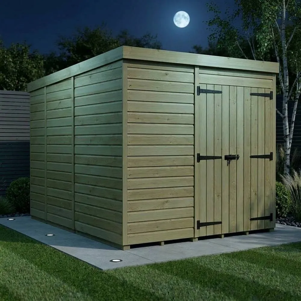 Buttercup Farm 7ft x 9ft Pent Garden Shed Double Door No Windows - Timber in Brown 3