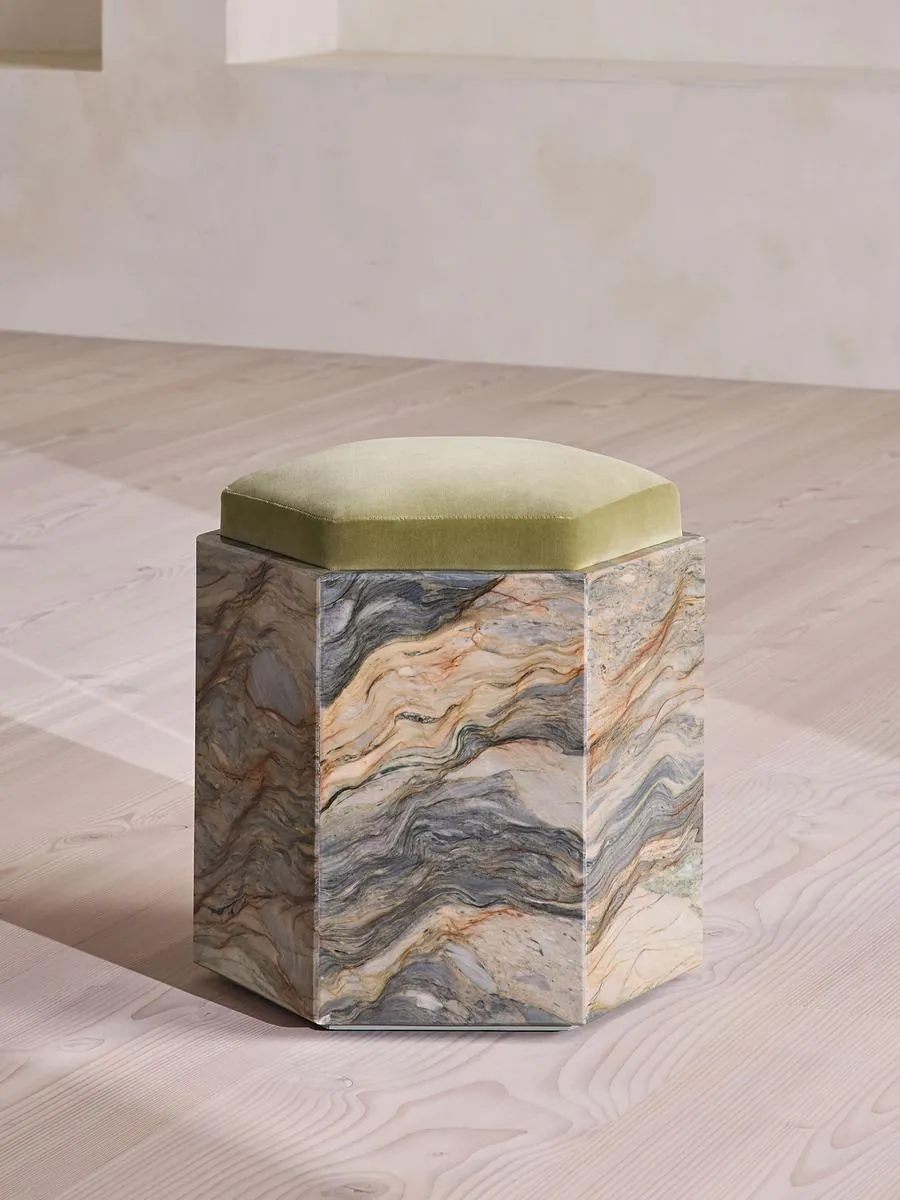 Novi Footstool, Velvet, Lichen