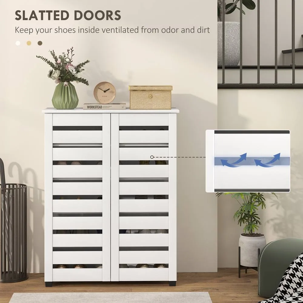 HOMCOM Shoe Storage Cabinet with Slatted Doors for 15 Pairs of Shoes White 6