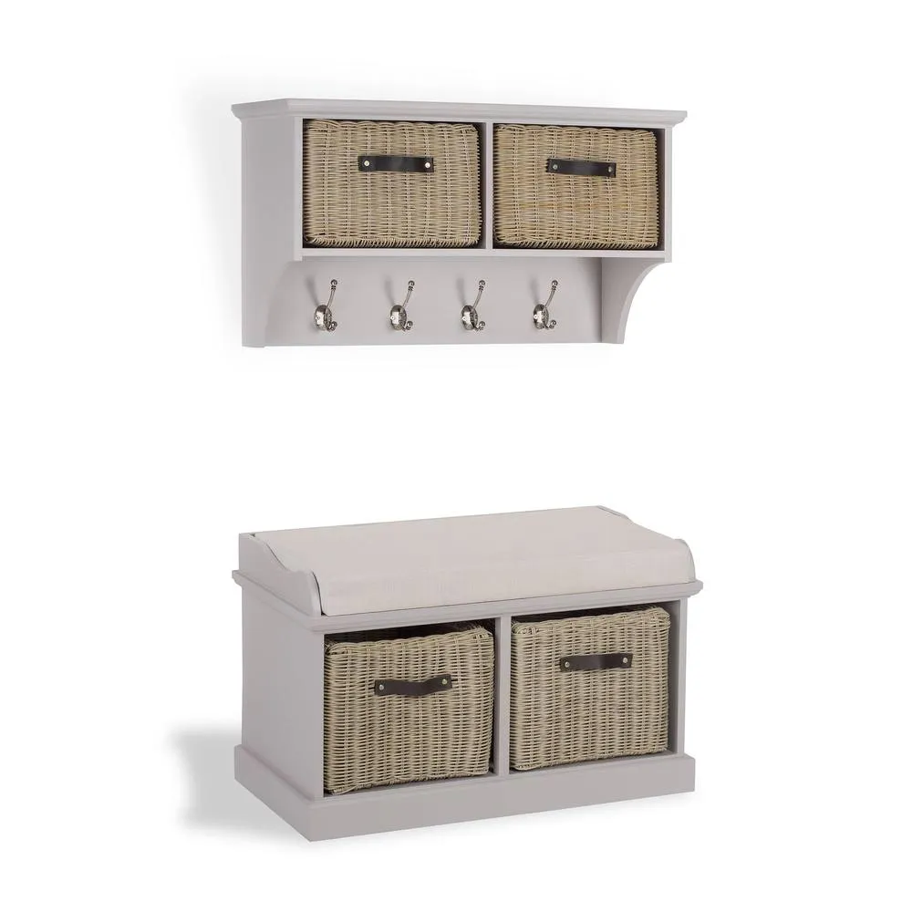 Statement Furniture Tetbury 2 Brown Faux Rattan Basket & Cream Cushion Hallway Set in Taupe 3