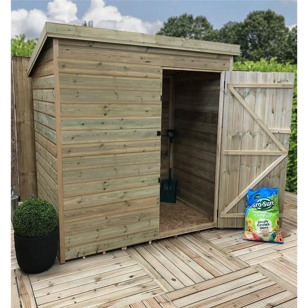 Marlborough 4 x 4 Pressure Treated Pent Garden Shed with Single Door in Natural 4