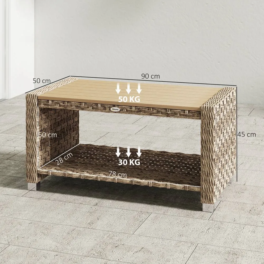 OUTSUNNY Outdoor Side Table with Storage Shelf 90 cm in Brown 3