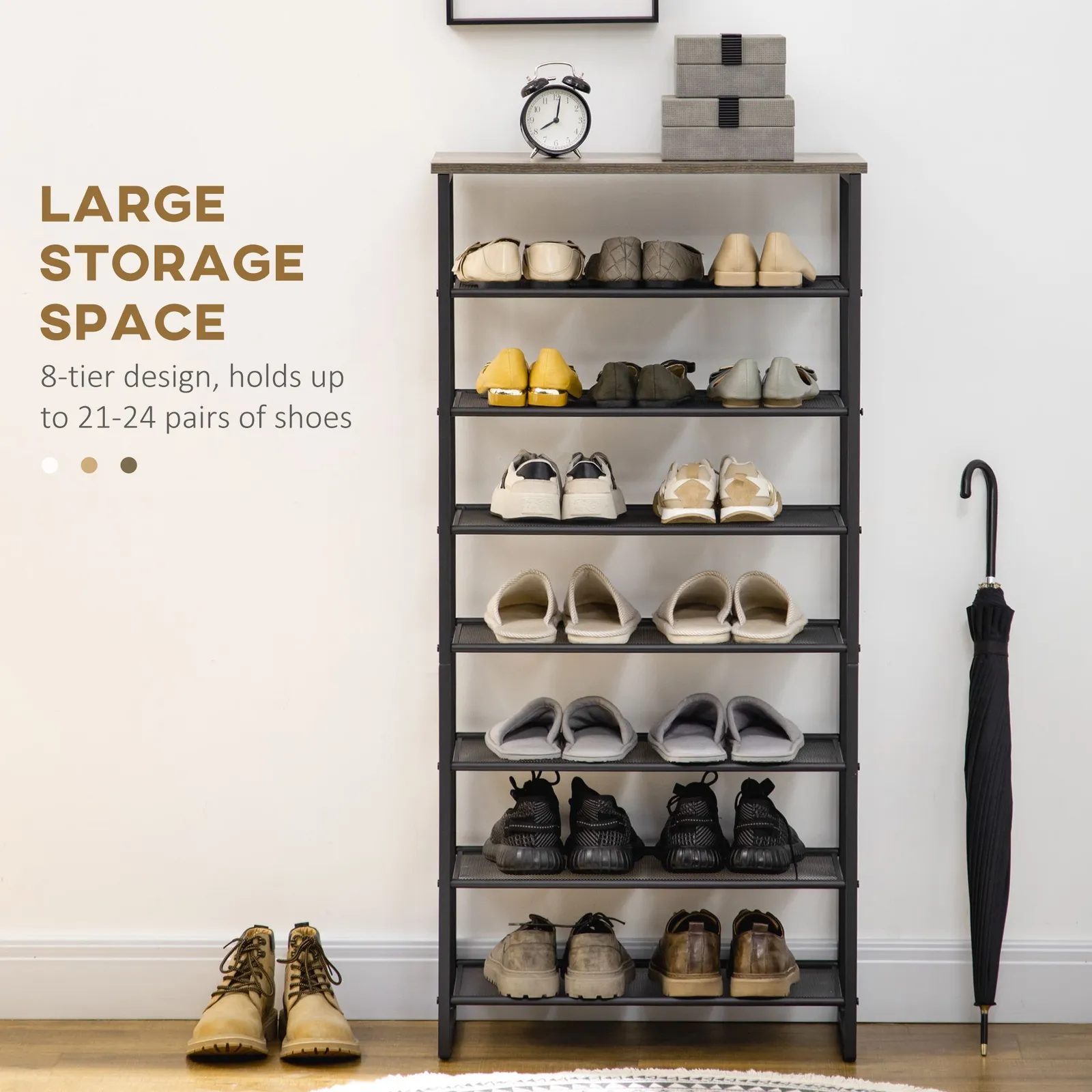 HOMCOM 8-Tier Metal Shoe Rack Storage Organiser with Mesh Shelves in Black 4