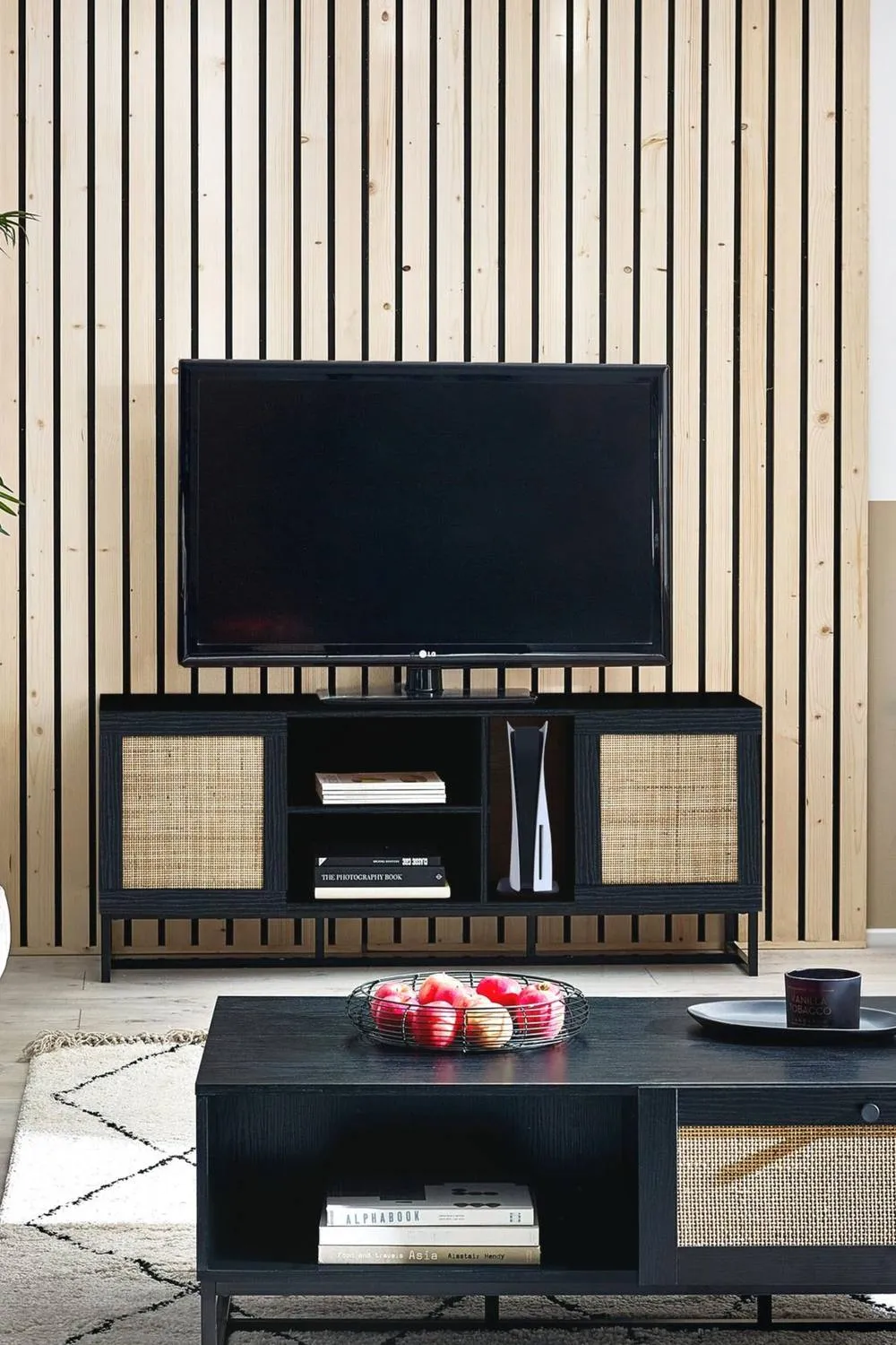 Julian Bowen Padstow Rattan TV Unit in Black