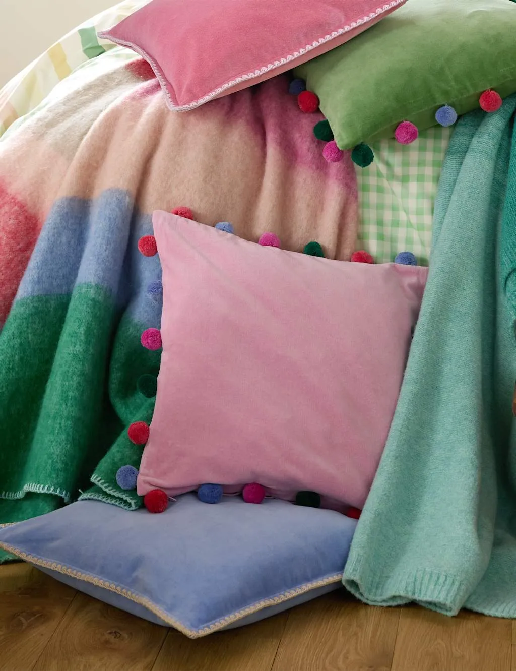 Bluebellgrey Wool Rich Lochside Knitted Throw Blue Mix