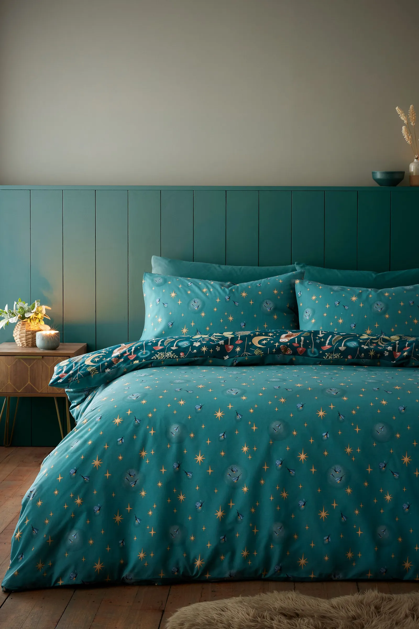 Catherine Lansfield 'Enchanted Twilight Animals' Reversible Duvet Cover Set in Green 2