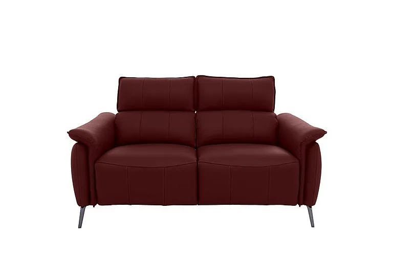 Jude Leather 2 Seater Power Recliner Sofa with Power Headrests, Power Lumbar and Heated Seats - Montana Ruby