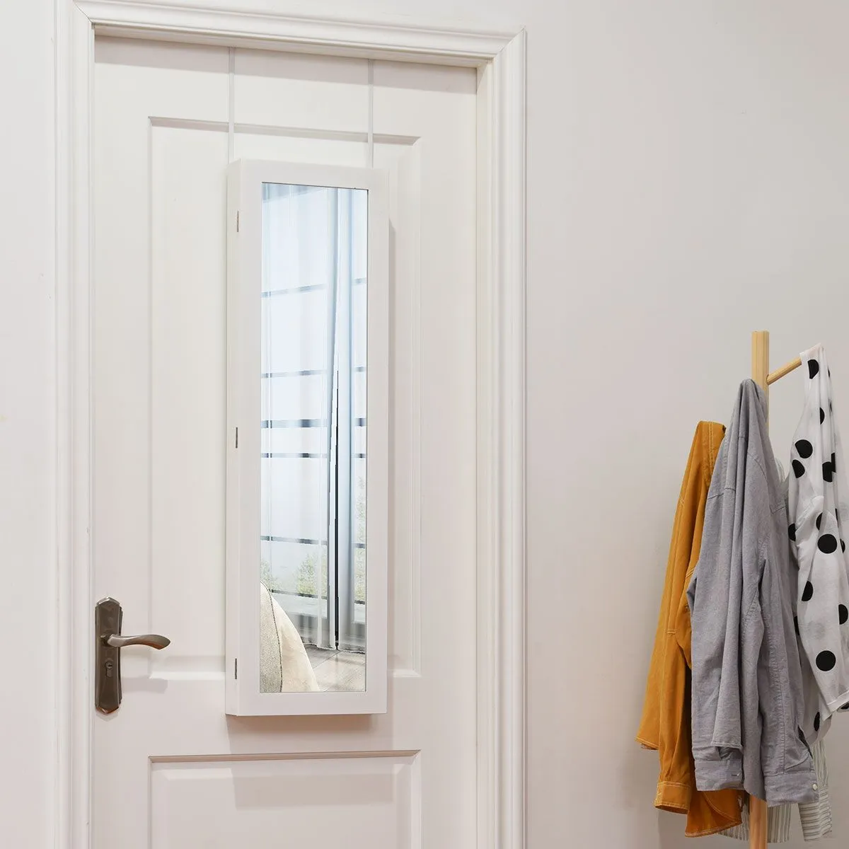 Costway Wall Mounted Jewelry Cabinet Jewelry Armoire w/Full-Length Mirror in White 4