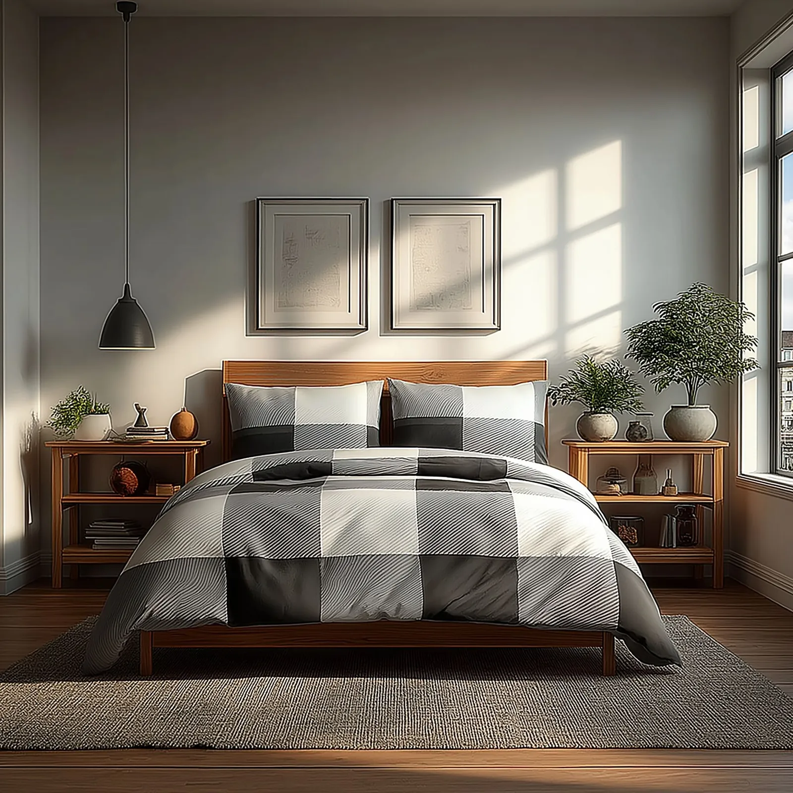 Snug City Duvet Cover & Pillowcase Set White Black Grey Tartan Check Design Polycotton Bed Linen
