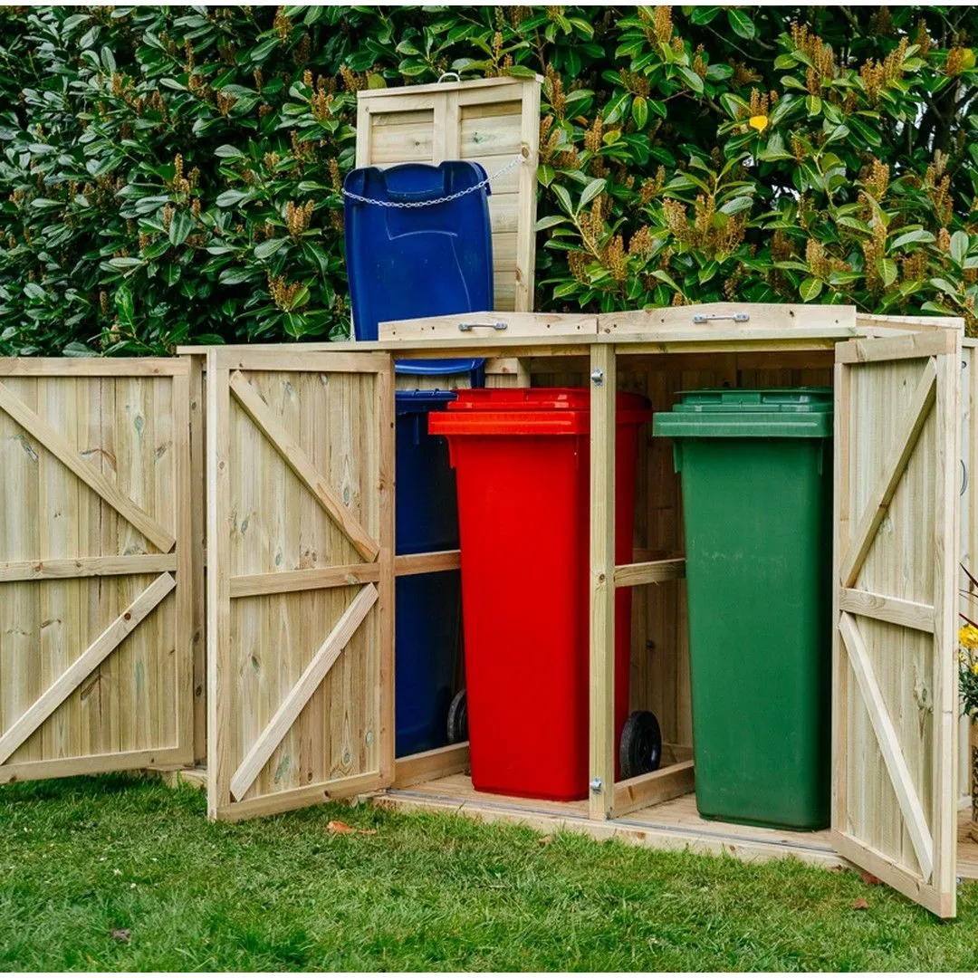 Buttercup Farm Shireburn Triple Wheelie Bin Store - Fits 3 x 180L or 3 x 240L Bins in Brown 2