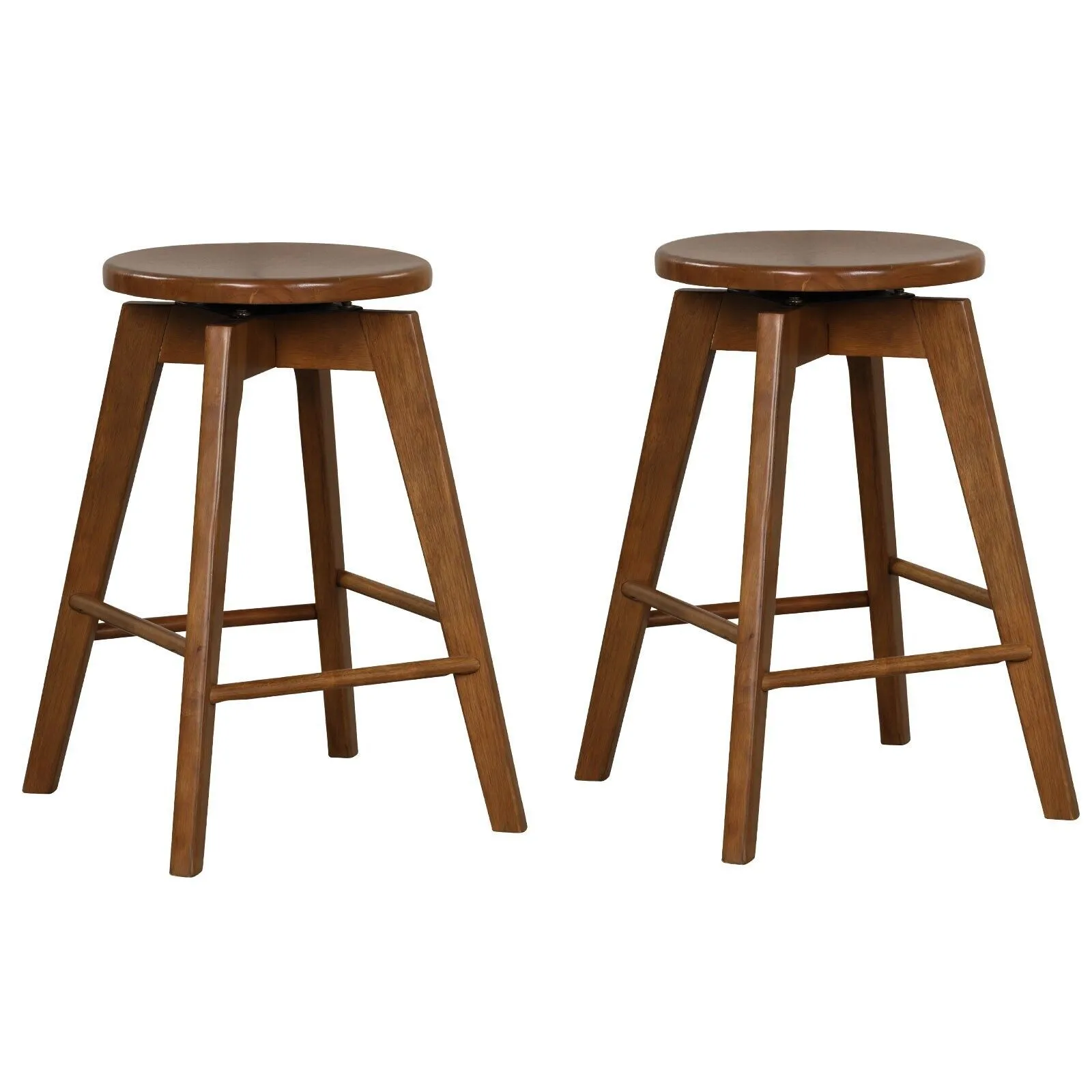 Costway Set of 2 Bar Stools Wood Counter Height Chair 360 Swivel Kitchen Seat Backless in Brown