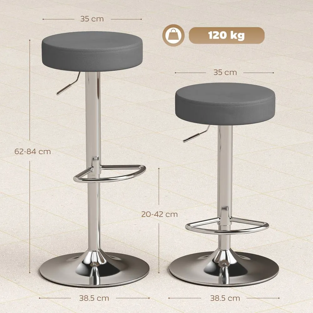 HOMCOM Bar Stools Set of 2, Height Adjustable Breakfast Bar Chairs in Grey 3