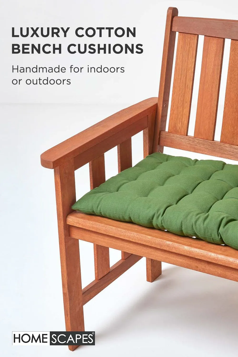 Homescapes Garden Bench Cushion Luxury 3 Seater Cotton Indoor Outdoor Pad, 143 x 48cm in Dark Olive 2